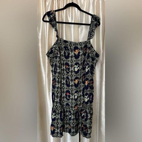 Agua Bendita Target Dainty Floral Tile Navy Flutter Sleeve Mini Dress 2X EUC - Picture 4 of 9